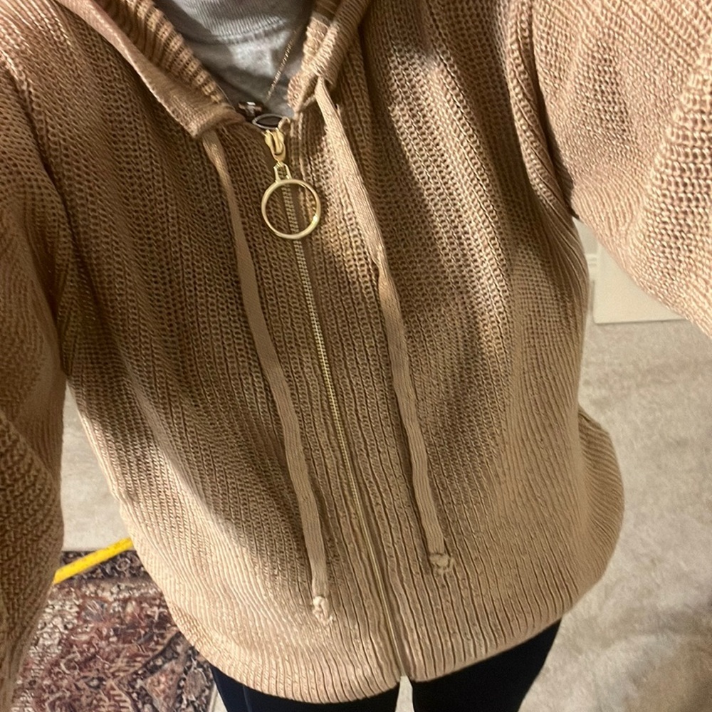 Oversized front zipper knitted hoodie sweater - Picture 16 of 16